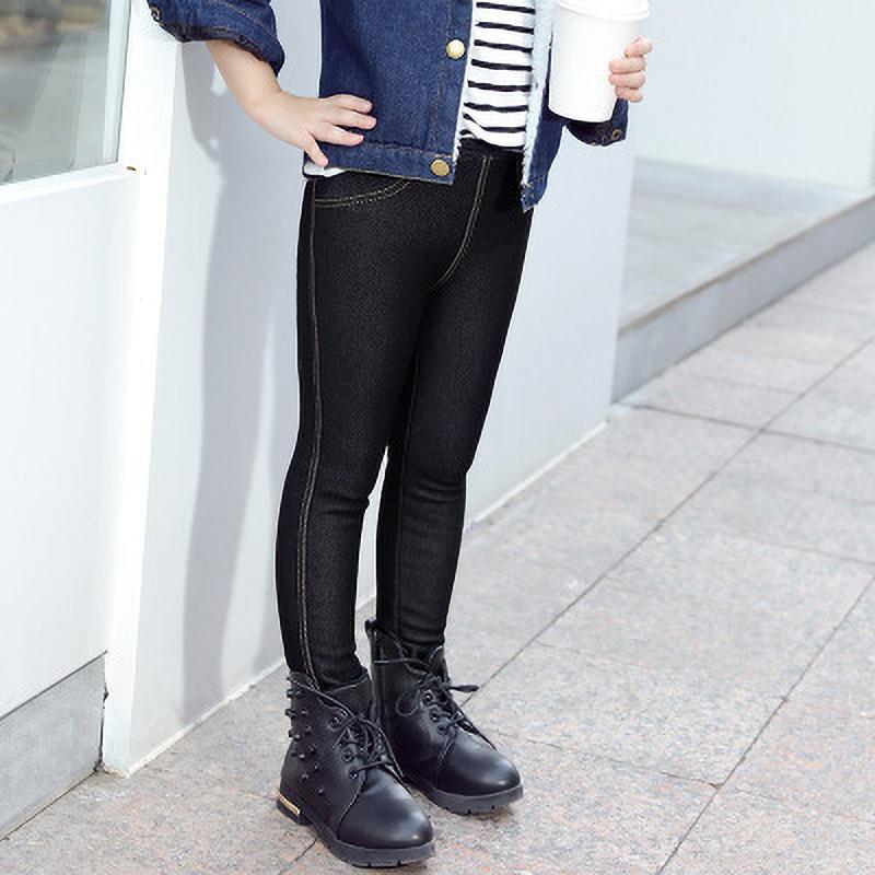 Girls Winter Denim Long Pants Kids Thicken Warm Thick Leggings Fleece Elastic Waist Trousers