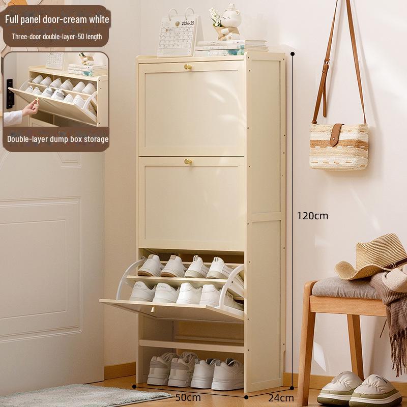 Slim Vertical Shoe Cabinet with Multi-Layer Storage and Doors