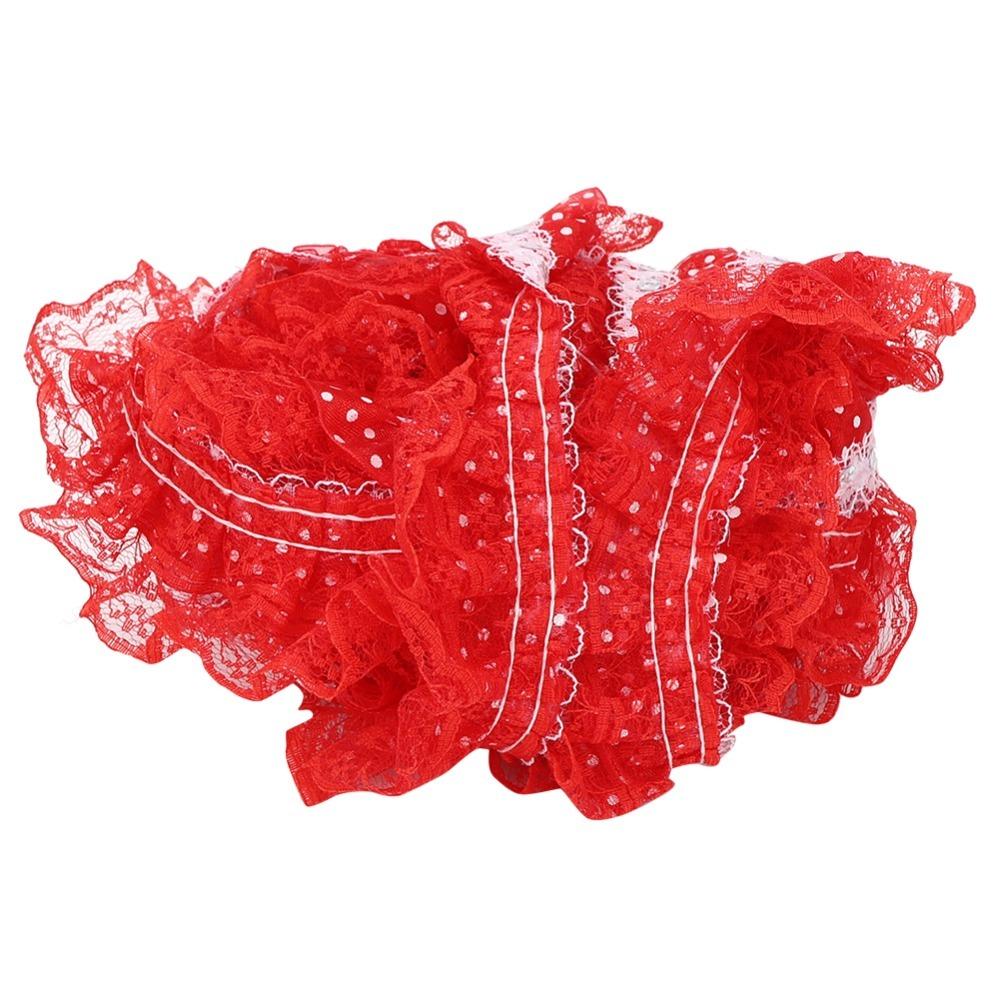 1pcs Ruffle Trim Printing Dots Embroidered Lace Trim Sequins Embroidered 3 Layer Lace Ribbon DIY Craft Trim Sewing Craft красный