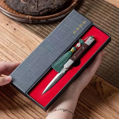 Zen Tea Knife Ručně vyráběná čajová jehla Černá Santalové dřevo Damašek Vzor Ocel Puer Tea Nůž Čajová sada Příslušenství