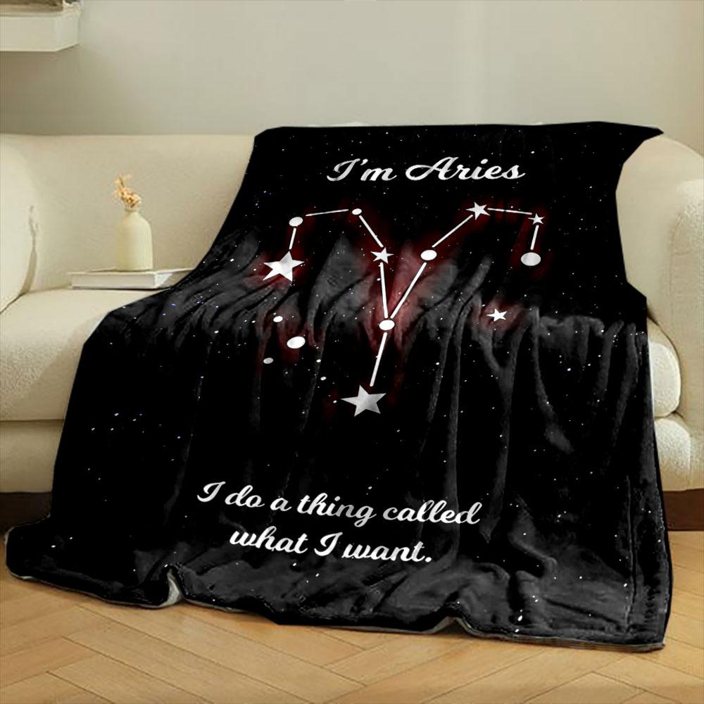 Starry Aries constellation outlined with bright stars on a black background. for all seasons blanket lunch break throw gift