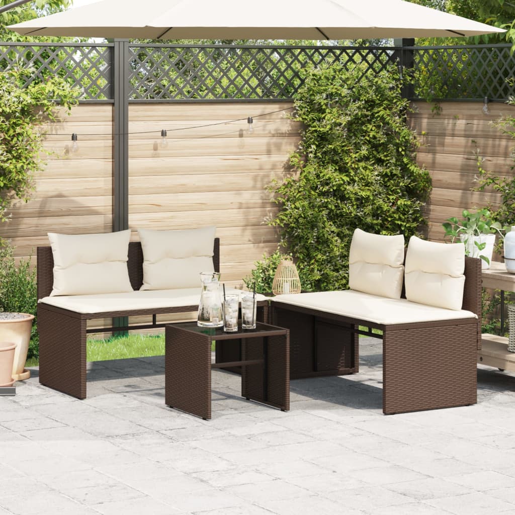 Vidaxl 4-Seater Garden Lounge Set, Cushions, Brown Rattan Pe
