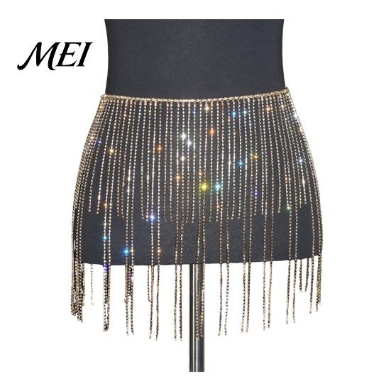 Adjustable Waist Chain for Parties Rhinestone Tassel Women, Sparkly Sexy Belly Dance Body Skirt-Style Stage Performance Accessory Hip Accessory,