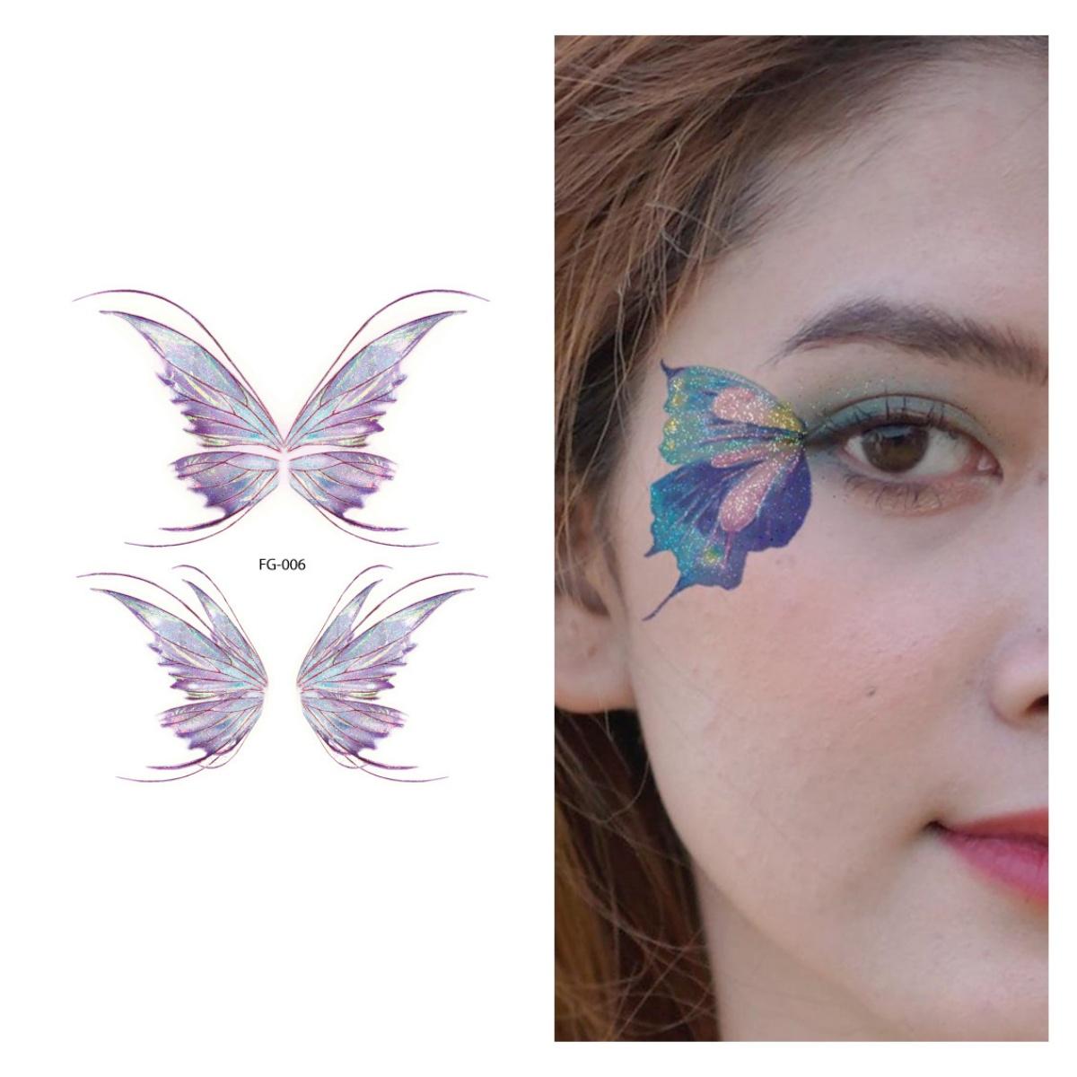 

1 лист градиентные блестящие временные татуировки с бабочками, костюмные вечерние татуировки на лицо для женщин/девочек, водонепроницаемые, но легко удаляемые татуировки
