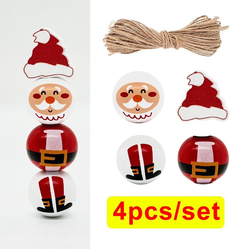Christmas Snowman Wooden Beads Set DIY Xmas Tree Hanging Pendants Winter Santa Ornaments Creative Handmade Wood Loose Bead Decor