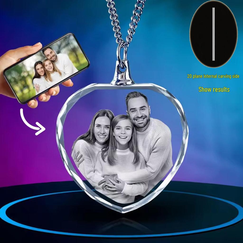 Custom 3D Laser Engraved Crystal Pendant: Portrait & Pet Design Gift