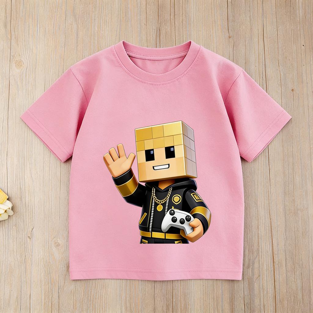 Children Roblox Game Print Tshirt Black Short Sleeve Casual Tee for Boys Girls