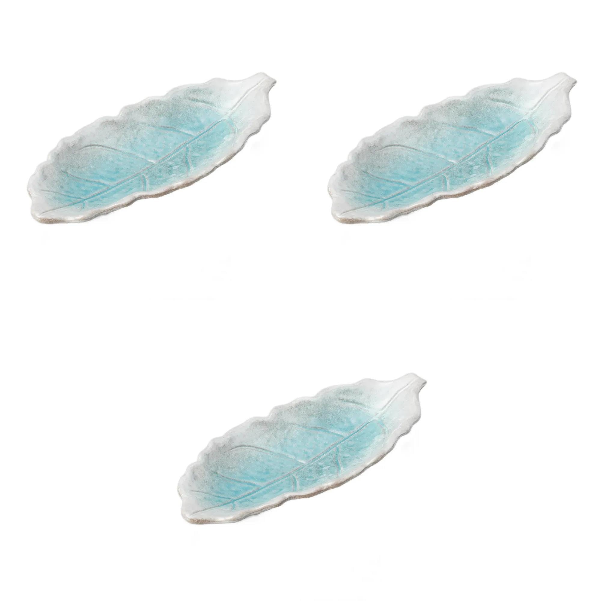 

Set of 3 Blue 10 Konoha Plates x x 4 Irregular Plates Banko Ware Setomonohonpo No. [33.5 14.5 cm] (Extra Large) синий