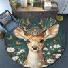 Deer with Flowers Round Area Rug,Carpet Rug for Living Room Bedroom Sofa Playroom Decor,Non-slip Floor Mat
