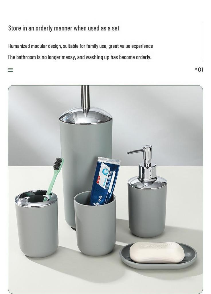 Bathroom Essentials: 6-Piece Set with Toothbrush Holder, Soap Dish, Toilet Brush, and Trash Can