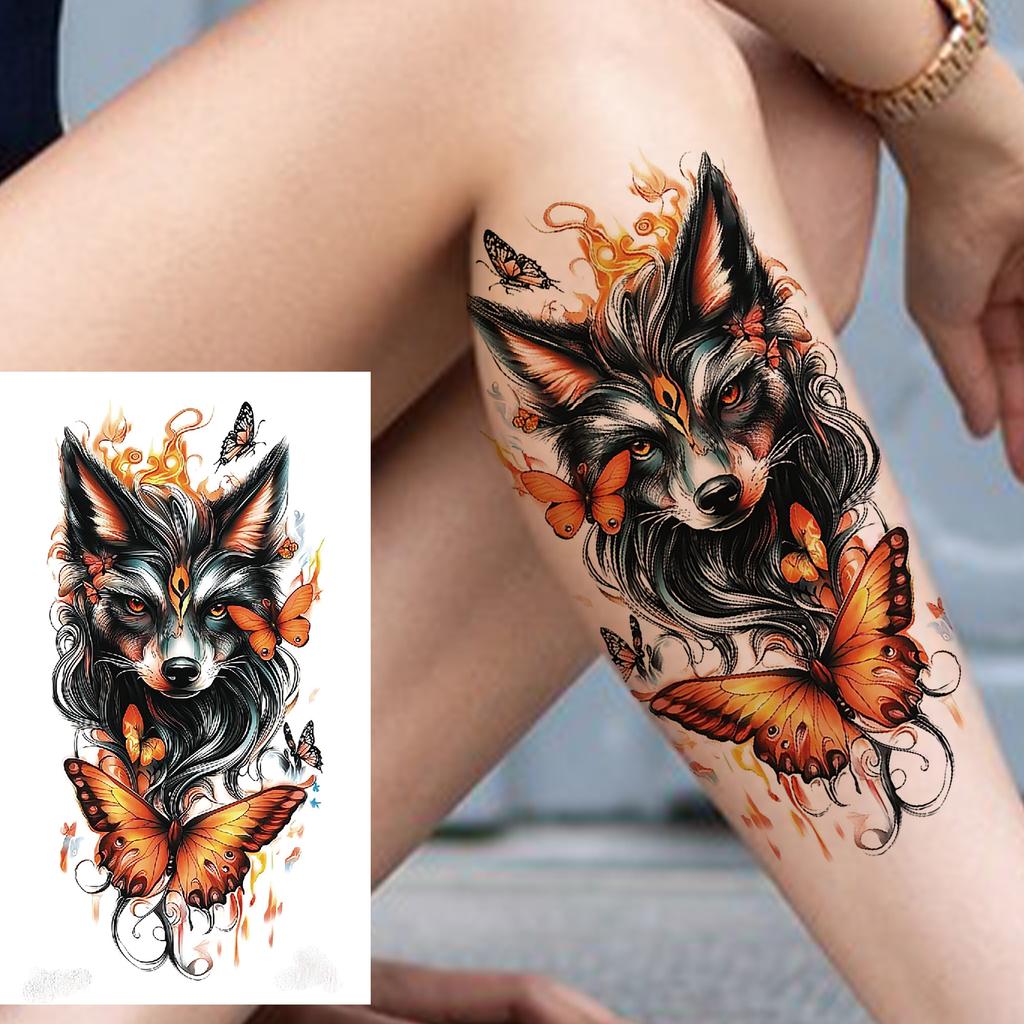 1 Sheet Butterfly Flower Fake Fox Temporary Tattoos For Women Men Adults Arm Leg Tattoo Sticker Sleeve Sexy Water Transfer Tatoo