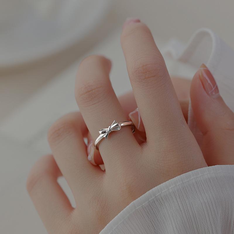 Minimalist Geometric Bow Knot Ring for Women Sweet Simple Band Finger Ring Cute Fresh Jewelry