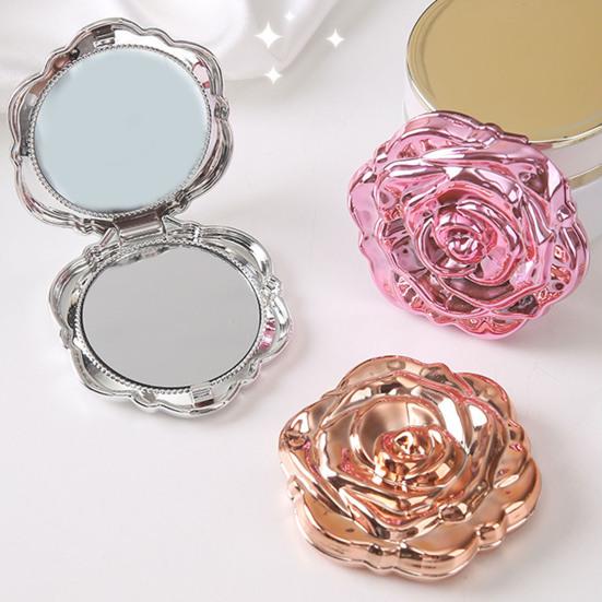Yousheng 3D Rose Double-sided Mirror Portable Travel Mini Foldable Makeup Mirror Women Girls Vintage Pocket-sized Handheld Vanity Mirror