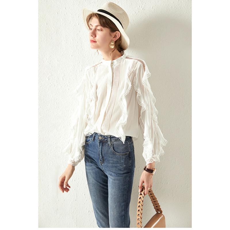 

French Linen Ruffle-Edge Lace Shirt A6006: Slimming Loose Fit 2025