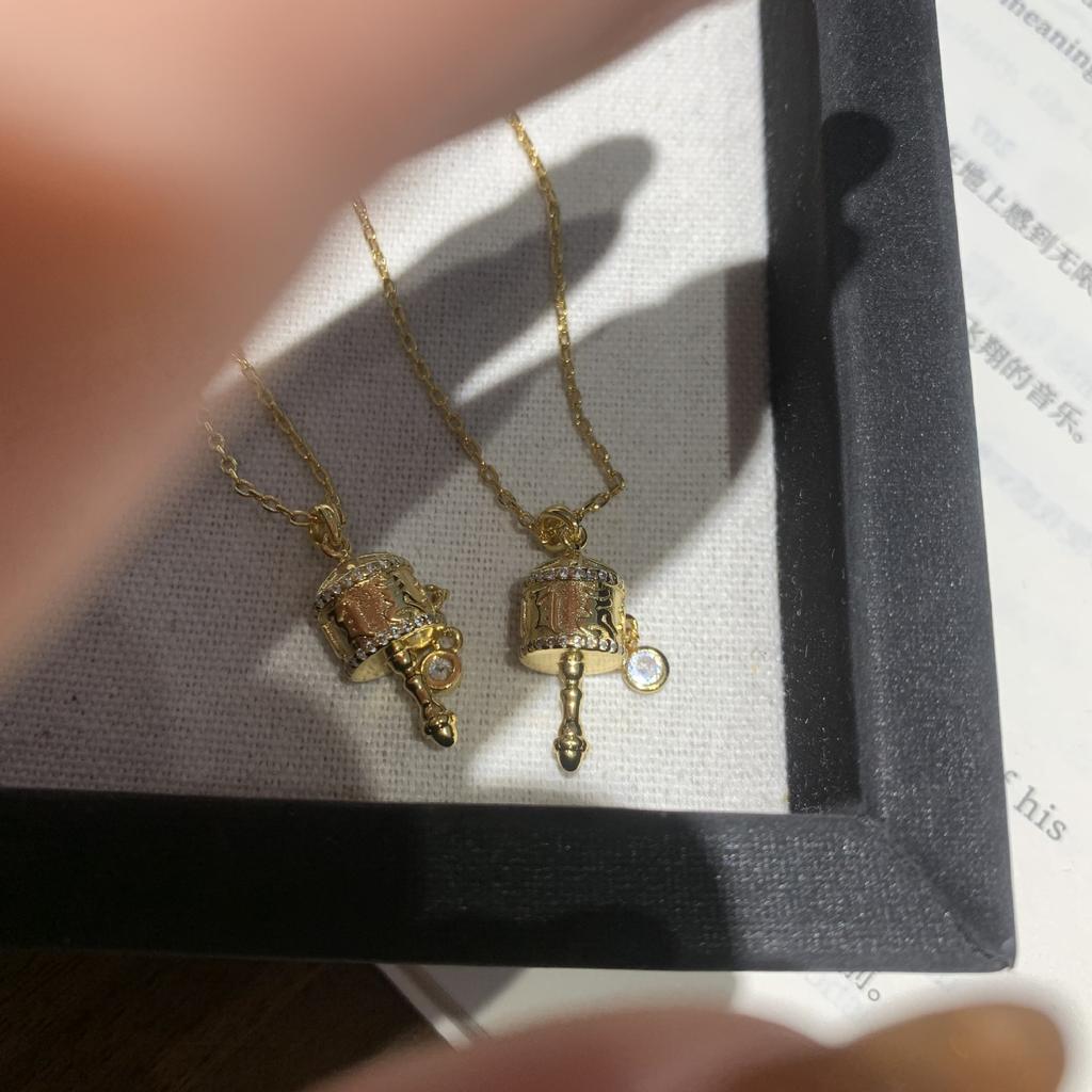 Court Style Prayer Wheel Necklace Female Pull Rattle Collarbone Chain Retro Diamond Pendant