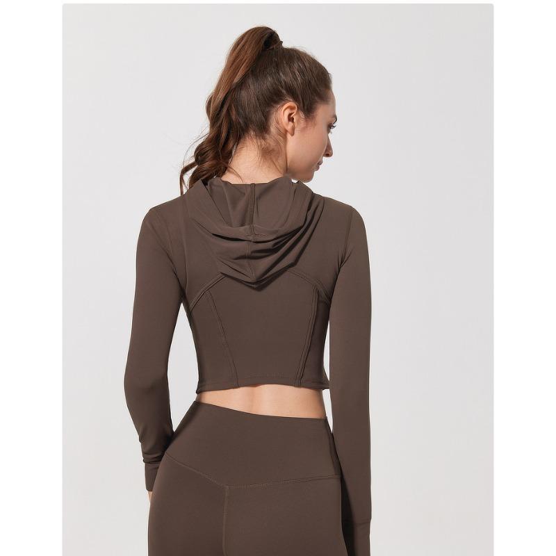 Women's Spring and Autumn Running Fitness Sports Slim Long Sleeve Hooded Yoga Wear Tops