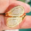 Huitan Geometric Shaped Women Ring Luxury Gold Color Wedding Lady Fashion Accessories Party Charming Jewelry Full Shining CZ