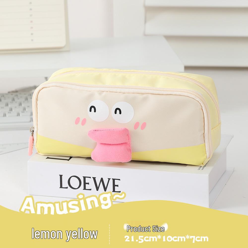 TOME Cute Expression U-Shaped Double Zipper Pencil Case - Large Capacity for Girls and Primary School Students.