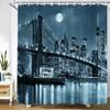 New York London Bridge Zasłona prysznicowa z nadrukiem Wodoodporna tkanina Poliester Miasto Sceneria Nocny widok Zasłona do wanny Wystrój łazienki