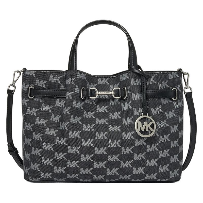 MICHAEL KORS Carson Brand Silver Logo Accessories Design Horsebit Artificial Leather Tote Bag Medium Women s Black чёрный