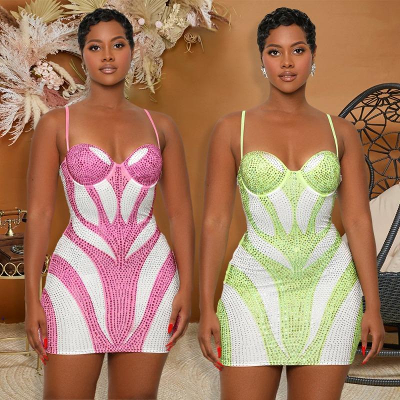 Women's Fashion Halter Sexy Hot Drill Dress Party Bag Hip Dress