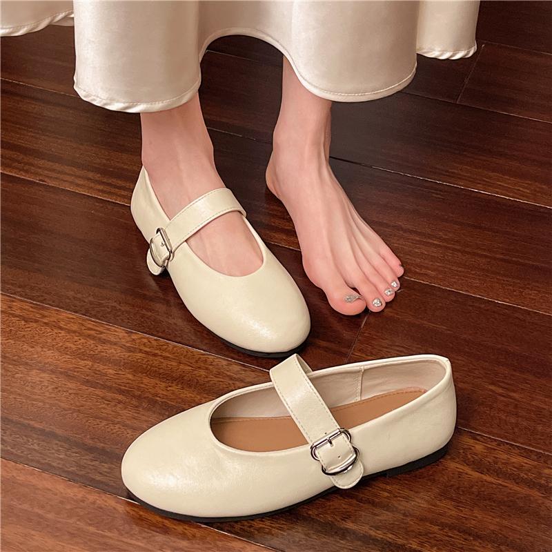 Fashion New Style Luxury Mary Jane Shoes Female Genuine Leather Ballet Shoes Women Square Toe Flat Cowhide Ladies Shoes Zapatos Mujer