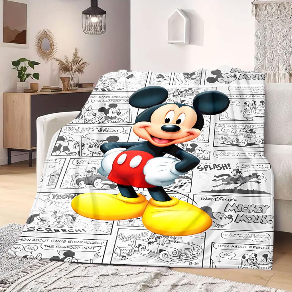 Mickey Cartoon Print Flannel Blanket for Travel Picnics Bedrooms Sofas Beds Chairs Home Decor Various Sizes Available New