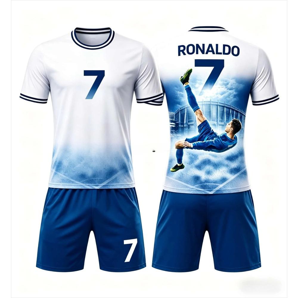 Summer Football Short Sleeved Set Fashionable Comfortable Loose Soft Breathable Printed T-shirt 3D Printed Sports Casual Outdoor Daily Sport Wear