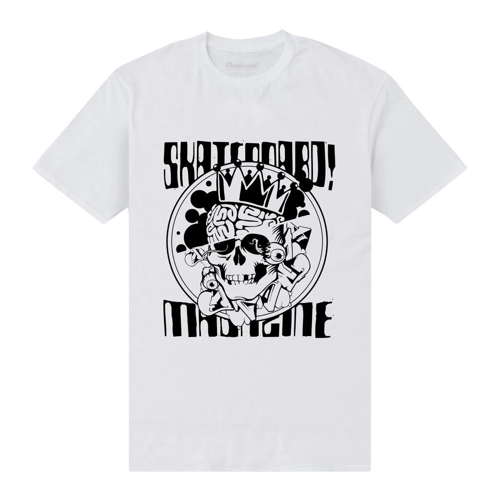Skateboard! Unisex Adult Magazine Skull T-Shirt