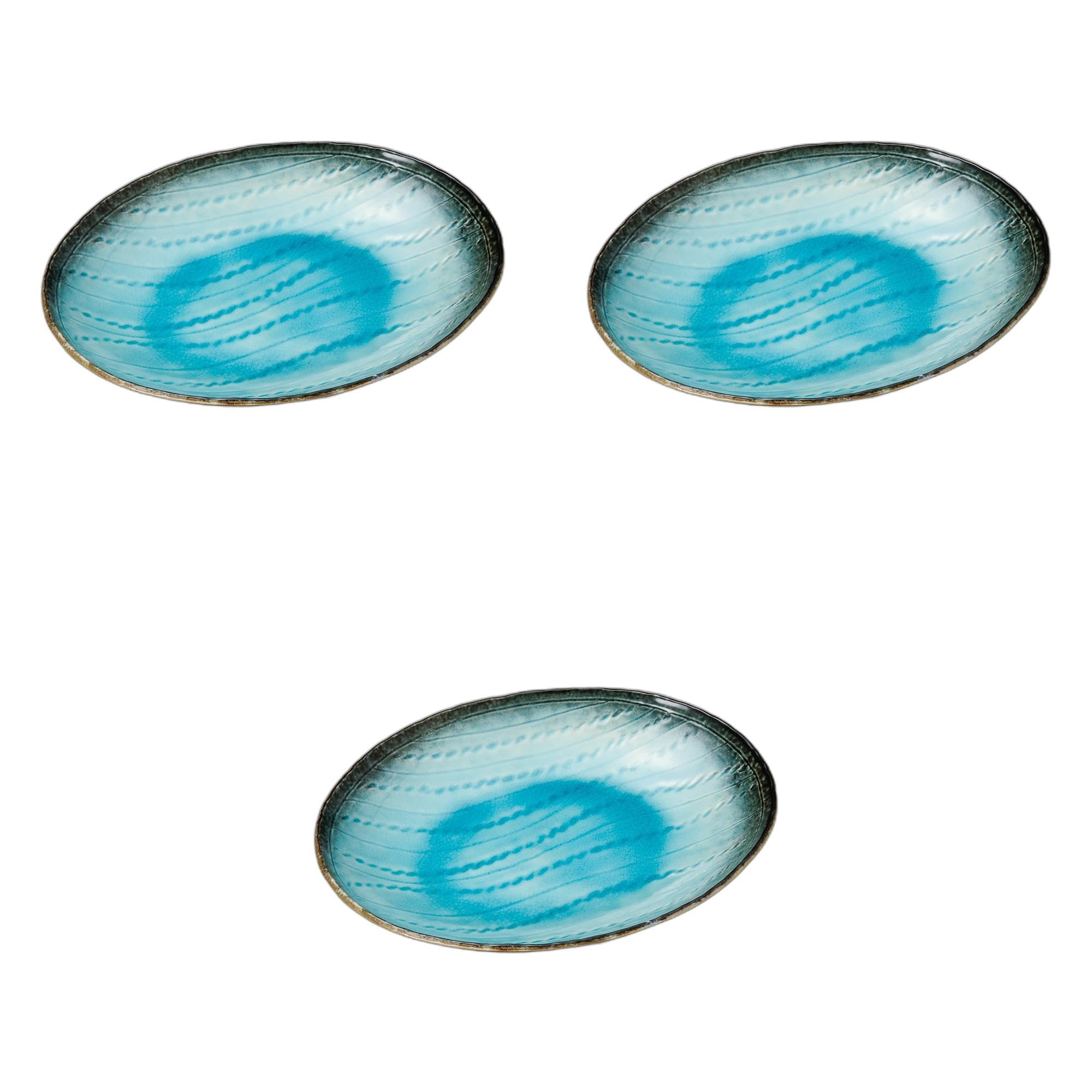 

Set of 3 Kinyo Sky Oval Deep Plates x x Oval Setomonohonpo Rope-patterned [23.8 19.8 3cm] Plates, Ceramic,
