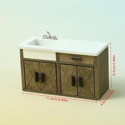1:12 Miniaturní retro skříňka pro panenkový dům s umyvadlem, zásuvkou, komodou, nábytkem, domácím modelem, dekorací, hračkou, doplňky pro panenkový dům