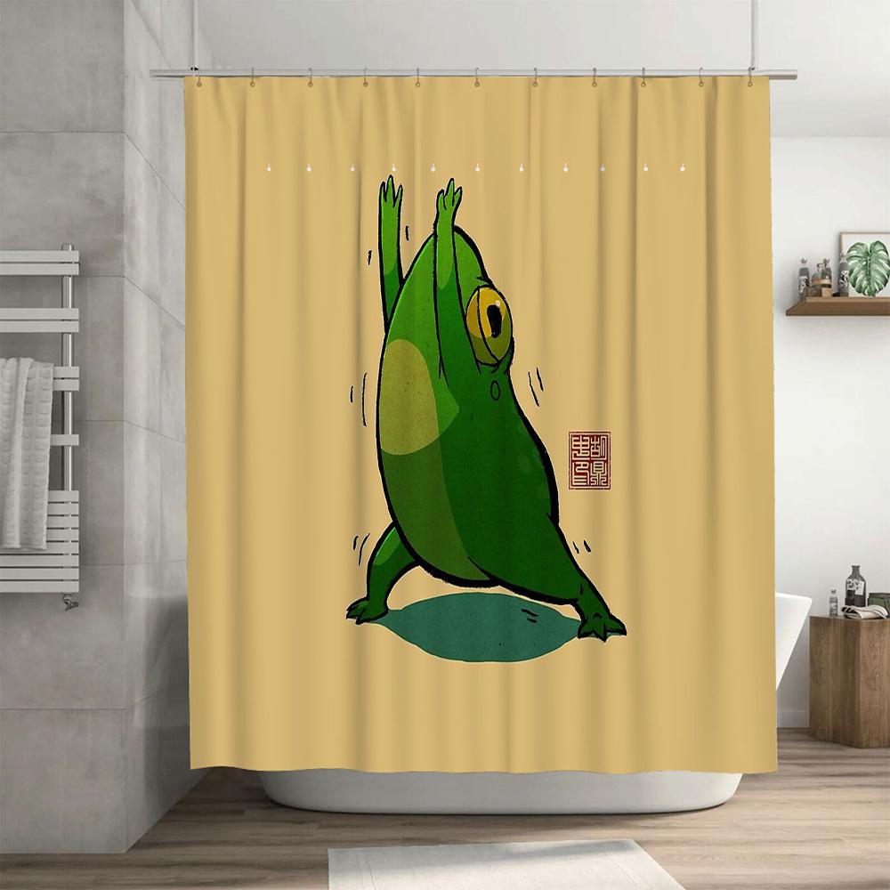 Cute Frog Shower Curtain Forest Animal Bathroom Decor Nature Themed Waterproof Fabric Shower Liner For Kids Room