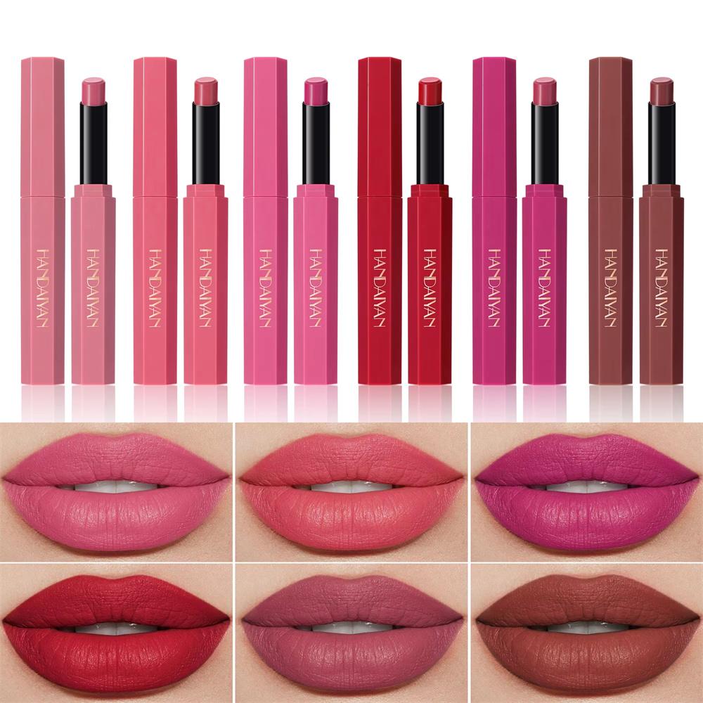6 Color Matte Lipstick Pencil Waterproof Long Lasting Non-Stick Cup Sexy Red Matte Solid Lip Gloss Nude Pink Lipstick Pen Makeup