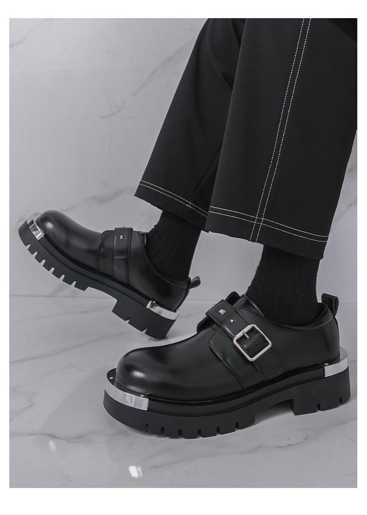 Men's Plus Size Leather Shoes - Autumn/Winter, Thick Sole, Height Increasing, British Style, Casual Buckle Trend