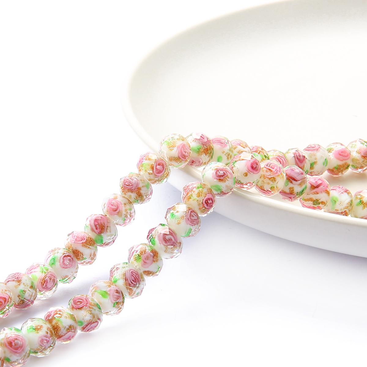 

10 шт./пакет, 8/10/12 мм, муранское прозрачное стекло, бусины лэмпворк для изготовления ювелирных изделий, женский браслет «сделай сам», цветок, рондель, граненые бусины 8mm розовый