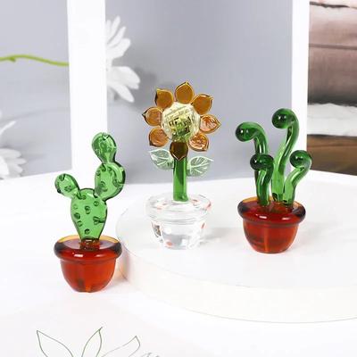 Mini Glass Plant Bonsai Statue Decoration Simulation Cactus Sunflower Bonsai Plant Bedroom Decoration Home Desktop Decoration