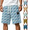Men Corduroy Drawstring Shorts with Tropical Leaf Print Elastic Waist Casual Fit Summer Beachwear Classic Wear Style 1979