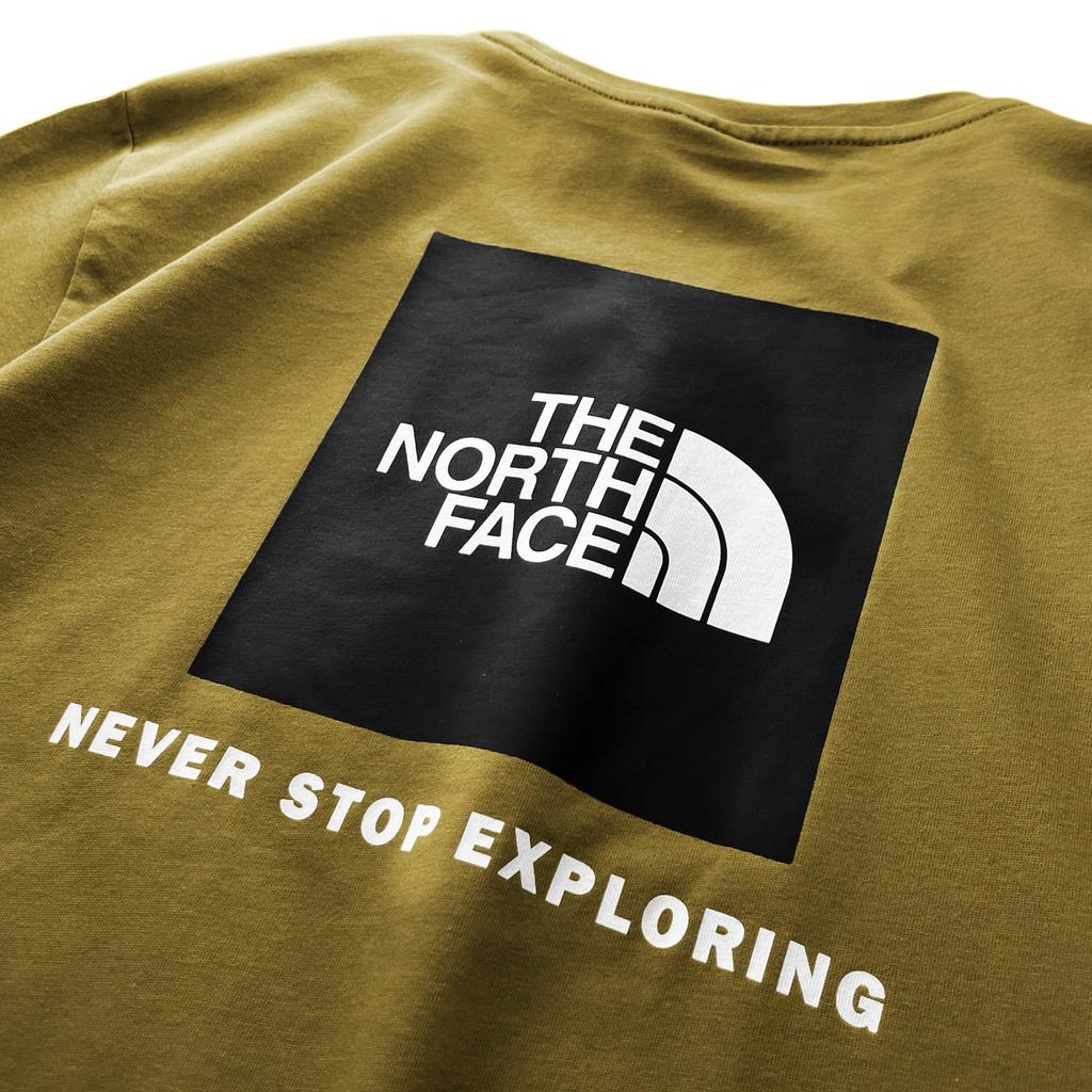 North Short Sleeve with Back Print Box Logo RED BOX Khaki Moss Green Size XL [The Face] Men's T-Shirt TEE, [Used]