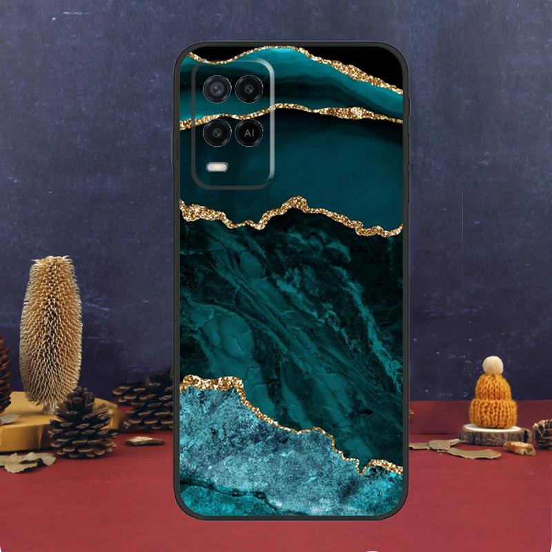 Teal Blue Gold Agate Marble Case For Oppo A5 Pro A6 A15 A18 A38 A58 A78 A98 A54 A74 A94 A17 A57 A80 A60 A40 A16 A76 A96