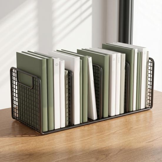 Iron Bookshelf with 4-Grid Organizer Thick Iron Anti-Rust Durable Book Storage Rack for Office Documents
