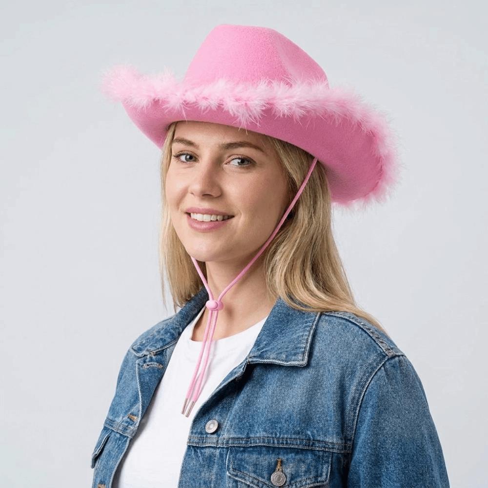 Wide Brim Jazz Hat Furry Trim Cowgirl Hat Fashion Western Cowboy Hat Costume Accessories