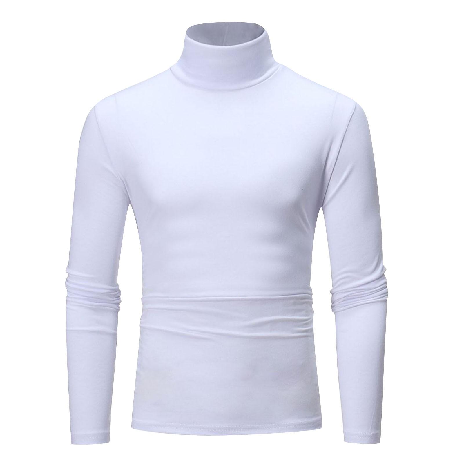 

Men s Mid Collar Long Sleeve Solid Color Stretch Slim Bottoming Shirt Top XL белый