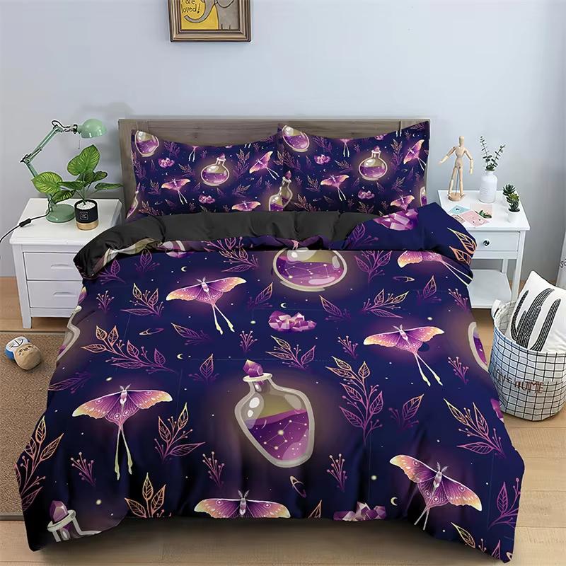 Comforter Butterfly Bedding Set Full King Size Hippie Boho Moth Microfiber Animal Botanical Psychedelic Starry Sky