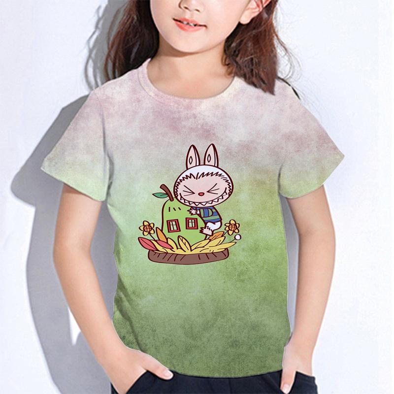 

Літні дитячі футболки Labubu з мультфільмом Монстри для хлопчиків і дівчаток, короткі рукави, дитячі футболки, одяг для малюків, верхній одяг для малюків 140 зелений