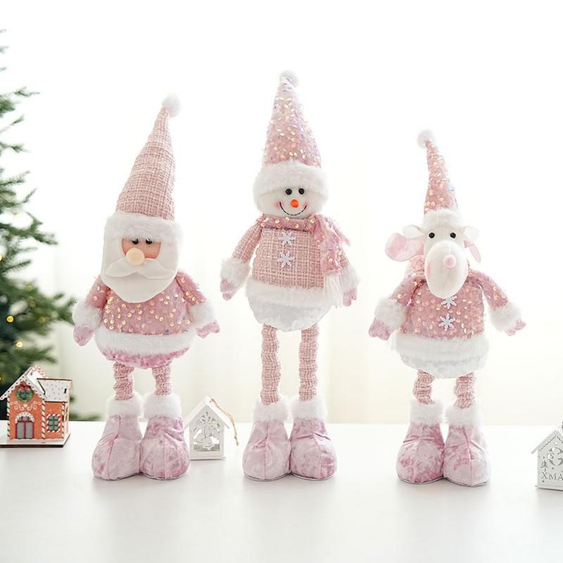 Stretchable Christmas Ornament Doll Santa Snowman Reindeer Pink Glitter Decor Home Tree Hanging