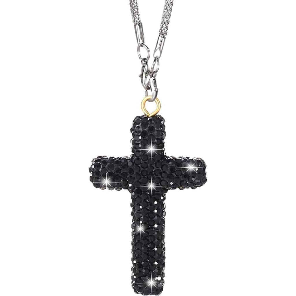 Crystal Cross Car Rear View Mirror Charm, Bling Rhinestone Car Hanging Accessories