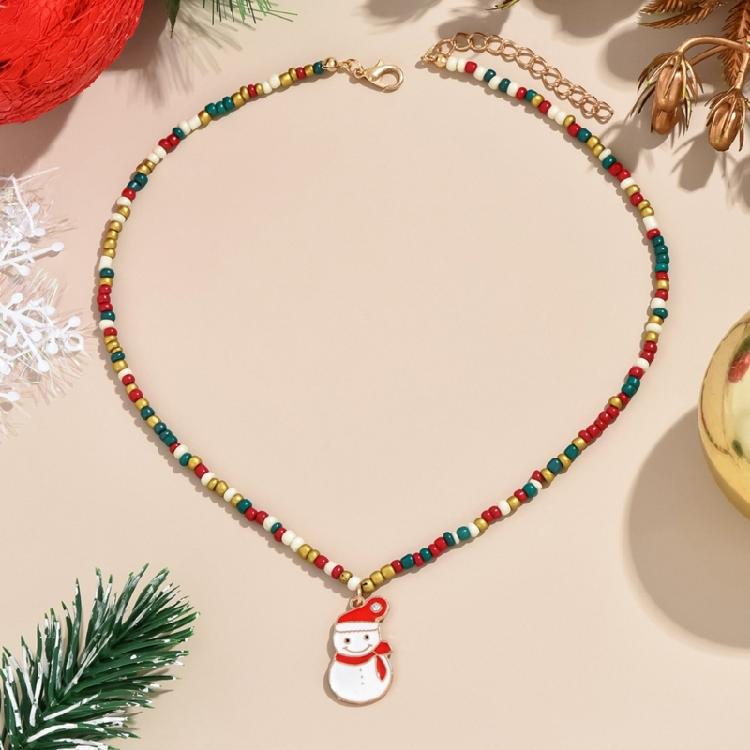 Women's Bohemian Choker Necklace Handmade Christmas Tree and Snowflake Pendant Necklace Colorful Beads Designs