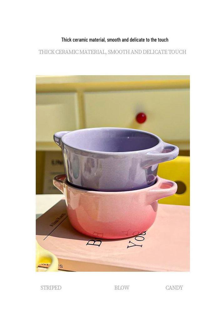 Gradient Ceramic Underglaze Stew Pot with Lid - Double Ear Bowl for Soup, Stews, or Steamed Eggs