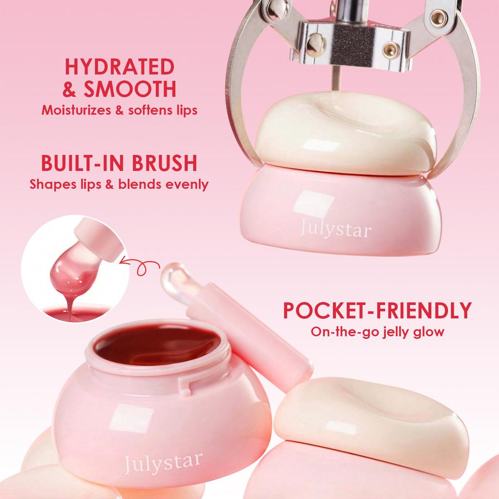JULYSTAR 4pcs Jelly Lip Tint Set, Moisturizing Solid Lip Gloss for Lips & Cheeks, Multi-Use Hydrating Plumping Lip Balm Tinted Cheek Blush Makeup Gift