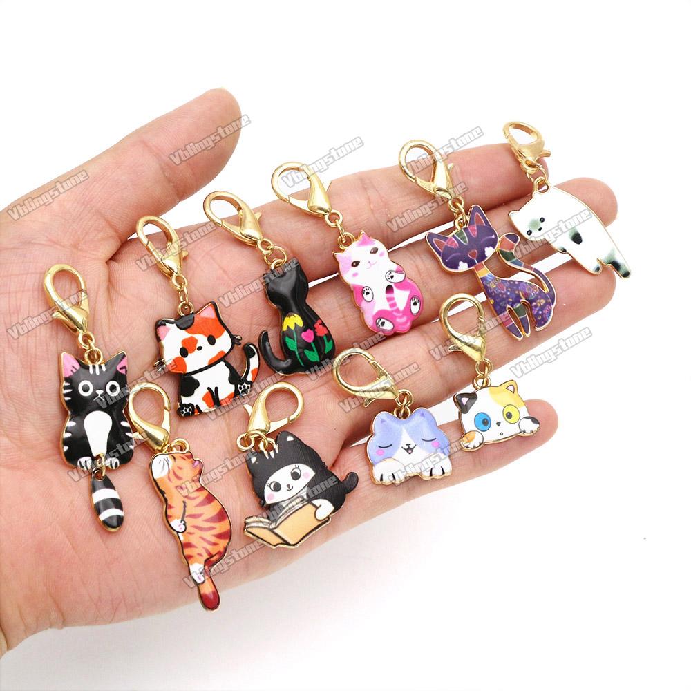 Cat Knitting Stitch Markers Metal Animal Enamel Charms Crochet Locking Knitting Markers Sew Accessories